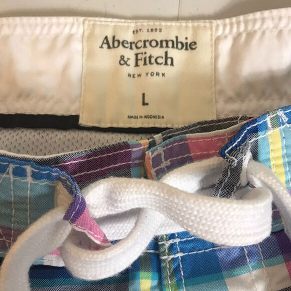 Abercrombie Fitch Mens Large Mesh-Lined Board Shorts Swim Trunks Colorful Plaid - Picture 2 of 6